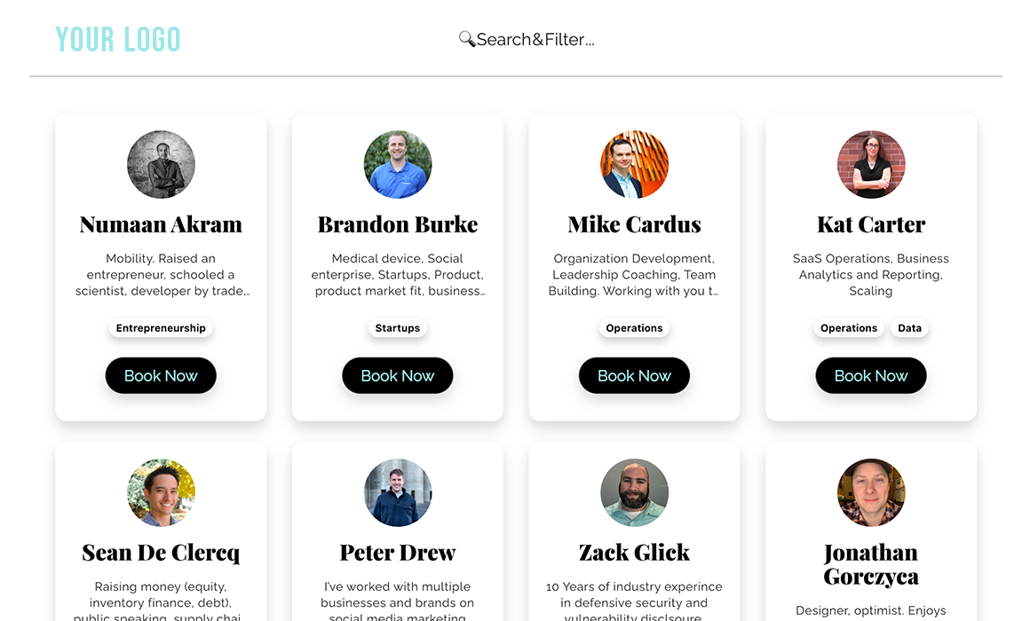 MentorDeck mentor directory with searchable profiles